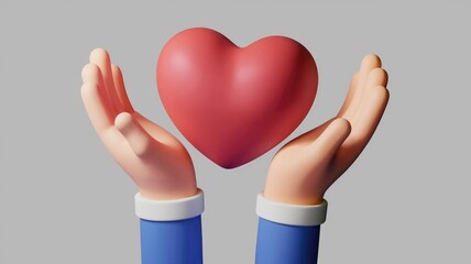 Poster - Two hands gently hold a large red heart, symbolizing care and love.