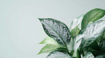 Wall Mural - A close-up of vibrant green and silver leaves against a soft background.