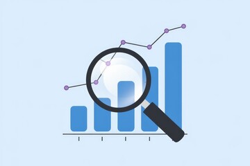 Poster - Magnifying glass analyzing a bar graph showing upward trend and data points.