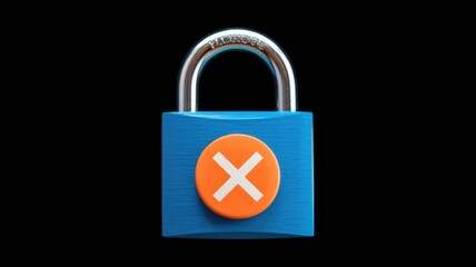 Aufkleber - A blue padlock with an orange X signifying denied access or security breach.