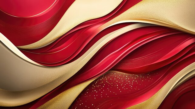 Abstract design with celebratory patterns for New Year, blending smooth red waves and gold accents.