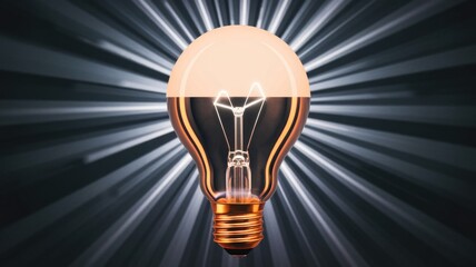 Poster - A glowing light bulb radiates brilliance against a dark, radial background, symbolizing innovation and ideas.