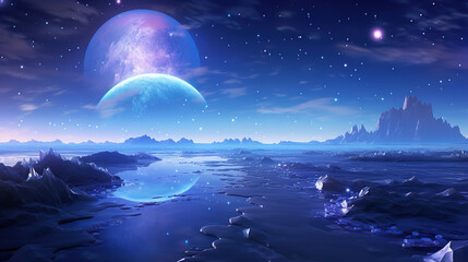 Poster - Alien Planet Landscape at Night