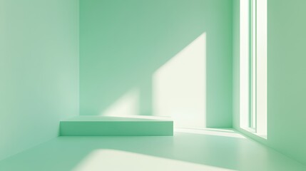 Poster - Minimalist Green Room Interior Design With Platform