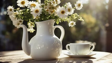 Wall Mural - Heartwarming Display White Jug Filled Fresh Flowers Perfect Easter Decor Idea Home Inspiration Seasonal Videos