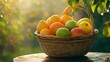 Fresh Fruits in a Basket with Dramatic Natural Light