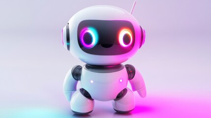 Sticker - Cute white robot with glowing eyes.