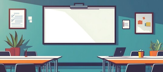 Poster - A corporate meeting room with a whiteboard, projector, and empty space for text 