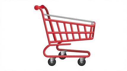 Poster - A red shopping cart, empty and ready for grocery shopping.