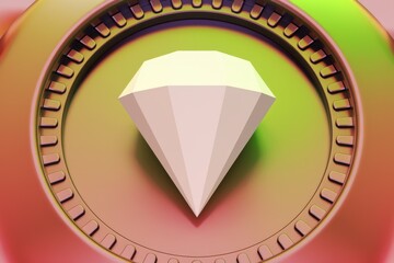 Leinwandbilder - A minimalist 3D rendering of a diamond within a circular, metallic frame.