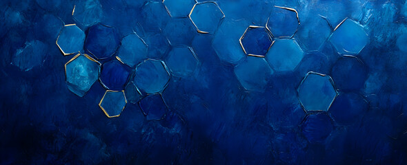Poster - Blue background with dark blue hexagons