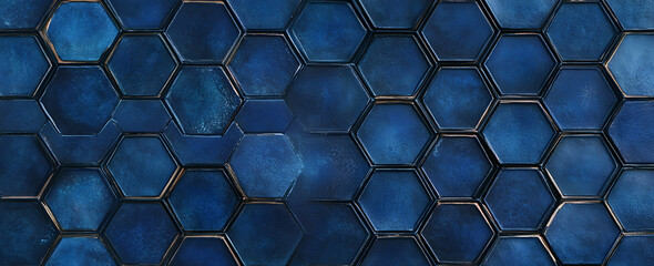 Poster - Blue background with dark blue hexagons