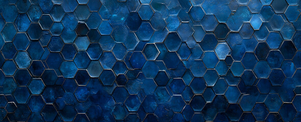 Poster - Blue background with dark blue hexagons