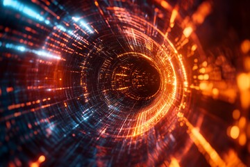 Aufkleber - Abstract Digital Tunnel Of Orange And Blue Light