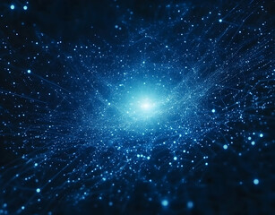 Poster - Abstract blue background with glowing network connections and dots on the surface of digital technology