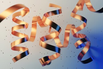 Poster - Golden ribbons swirl elegantly against a soft gradient background, scattered with confetti.
