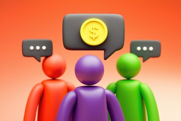 Aufkleber - Three figures discussing monetary matters; a concept of financial communication and collaboration.
