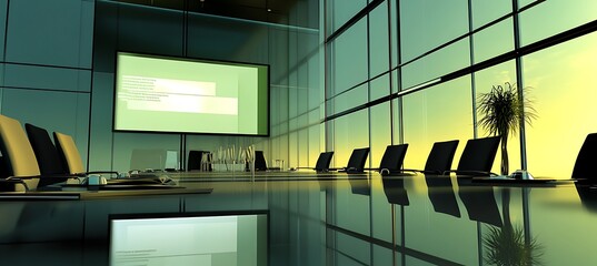Poster - a dynamic image of a business meeting with a focus on the screen displaying a business proposal, set