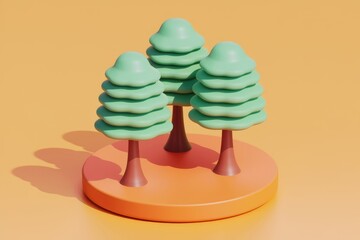 Aufkleber - Three stylized cartoon trees stand on a small orange island, cast shadows on an orange background.