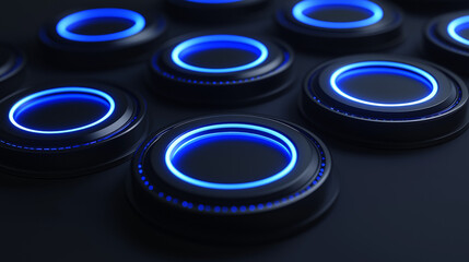 Poster - Circular glowing rings with a high-tech pattern in a deep space-inspired palette of blue and black. The design suggests innovation and futuristic energy.
