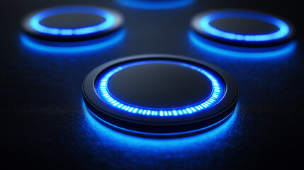 Poster - Circular glowing rings with a high-tech pattern in a deep space-inspired palette of blue and black. The design suggests innovation and futuristic energy.