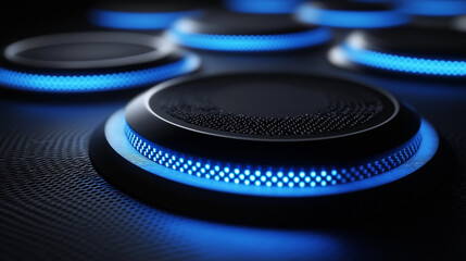 Poster - Abstract glowing tech rings in blue and black tones. Perfect for futuristic visuals, tech branding, and digital backgrounds.
