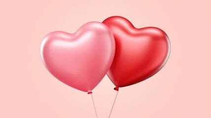 Poster - Two heart-shaped balloons, one pink and one red, symbolize love and Valentine's Day.