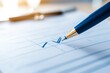 © Tondone - Close-up of a pen marking check boxes on a paper form. Ideal for themes of productivity, organization, and task management. The blue pen adds a touch of professionalism and focus.