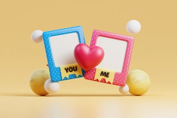 Poster - Two empty picture frames with a heart, symbolizing love and togetherness.