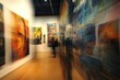 © Sana - Blurred motion of people visiting art gallery they walking along the hall among paintings on the wall