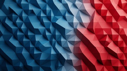 Poster - Abstract geometric background featuring red and blue 3D polygons creating a dynamic texture suitable for design projects and artistic inspiration.