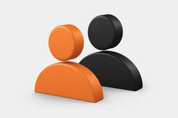 Fototapete - 3D render of two user icons, one orange and one black, symbolizing teamwork or collaboration.