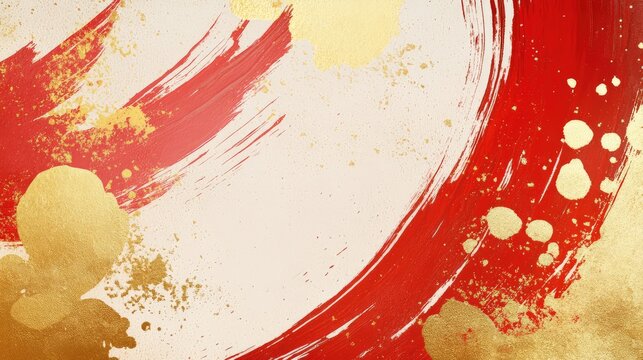 Abstract New Year celebration patterns with energetic red and gold brushstrokes, symbolizing vitality and joy.