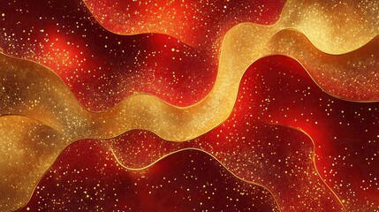 Fototapete - Abstract New Year celebration patterns with intricate red and gold shapes, evoking a sense of warmth and festivity.