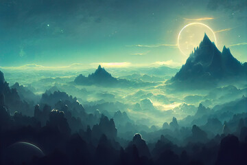 Poster - Mystical Mountain Landscape in the Sky