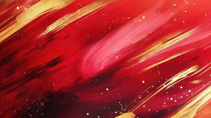 Fototapete - Abstract New Year graphics featuring bold red brushstrokes and glowing golden highlights.