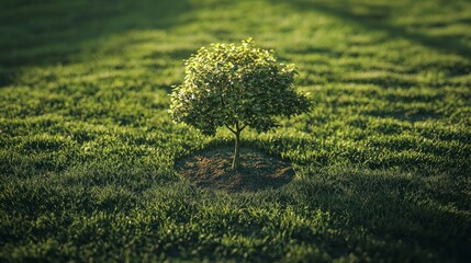 Wall Mural - Small tree seedling in lush green grass.