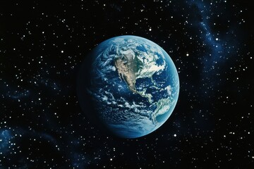 blue planet earth floating in deep space surrounded by stars and cosmic elements