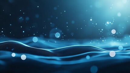 Poster - Abstract image showcasing a serene blue wave design with glowing particles, creating a sense of tranquility and fluidity
