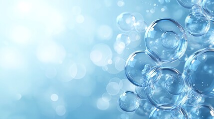 Poster - A captivating image of translucent bubbles with a soft blue background, creating a serene and calming effect, perfect for design and creative projects.