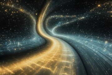 Poster - Cosmic journey through a swirling galaxy with luminous trails and stars