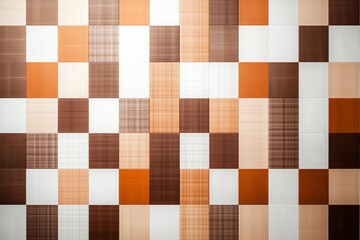 Poster - A vibrant abstract pattern of square tiles in shades of orange, brown, and white, creating a modern and geometric aesthetic suitable for design backgrounds or architectural concept