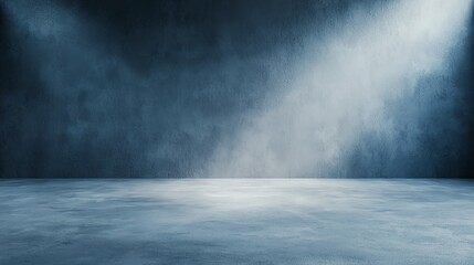 Poster - Dramatic spotlight on an empty stage. The textured wall and floor create a moody atmosphere, perfect for representing focus, innovation, or performance themes.