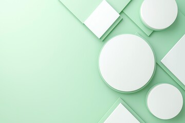 Poster - Modern abstract background with pastel green and white geometric shapes. Circles and rectangles create a minimalist and stylish design, perfect for branding and presentations.