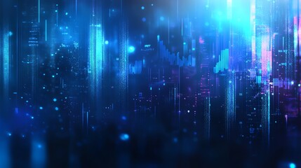 Poster - Futuristic digital landscape with glowing blue lights and abstract lines, representing technology and innovation in a modern digital world, perfect for tech-related projects and pr
