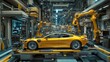 © irissca - Automated car production line with robotic arms in advanced smart factory for vehicle manufacturing