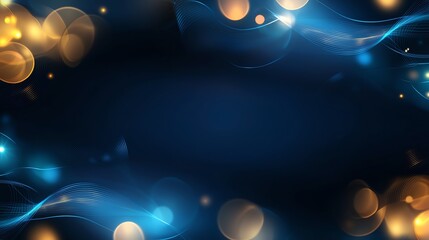 Poster - Elegant abstract background with swirling blue waves and golden bokeh lights, perfect for creative designs, presentations, and digital art projects.