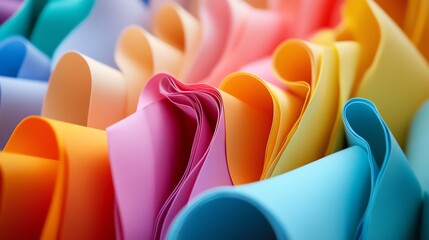 Poster - Vibrant and colorful abstract background featuring a collection of rolled papers in various hues. Perfect for design, art projects, and creative inspiration.