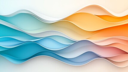 Poster - Colorful abstract wave pattern with smooth curves and gradient shades in blue, orange, and white, creating a vibrant visual effect ideal for modern design and creative projects.