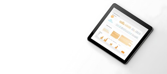 Poster - A minimalist image of a digital tablet displaying a business strategy document, set against a clean, white background. 